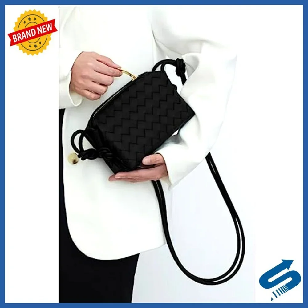 Woven Vegan Leather Crossbody Shoulder Bag Small Tote Purse Chic Summer